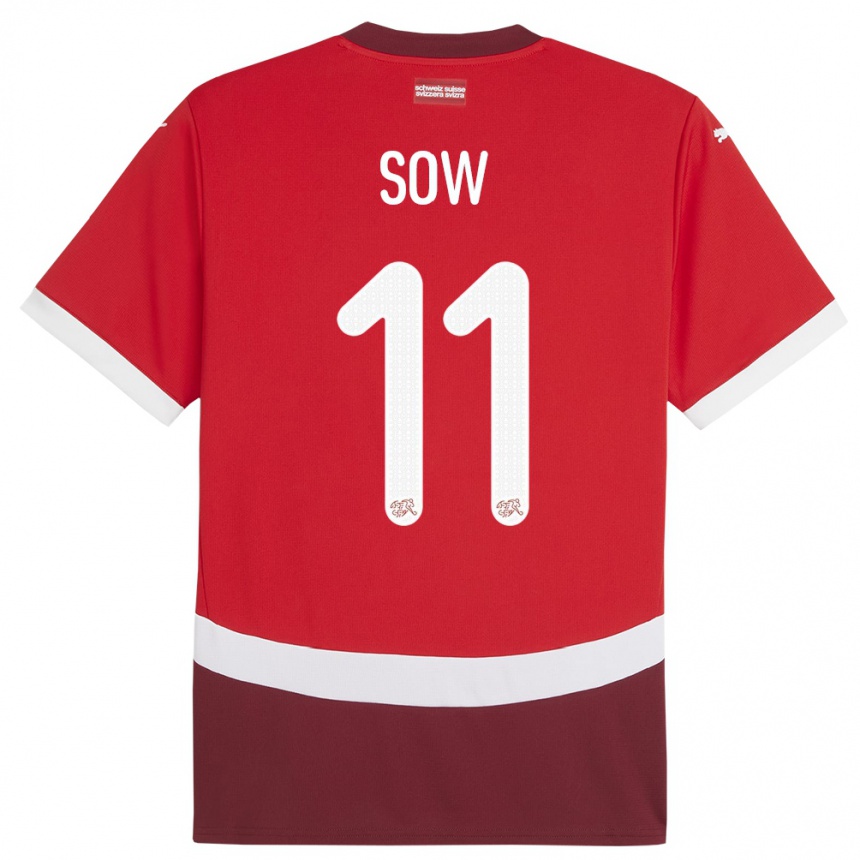 Niño Fútbol Camiseta Suiza Coumba Sow #11 Rojo 1ª Equipación 24-26