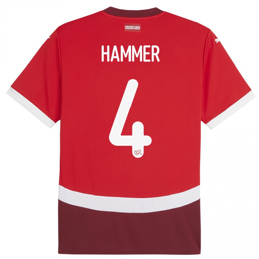 Niño Fútbol Camiseta Suiza Pascal Hammer #4 Rojo 1ª Equipación 24-26