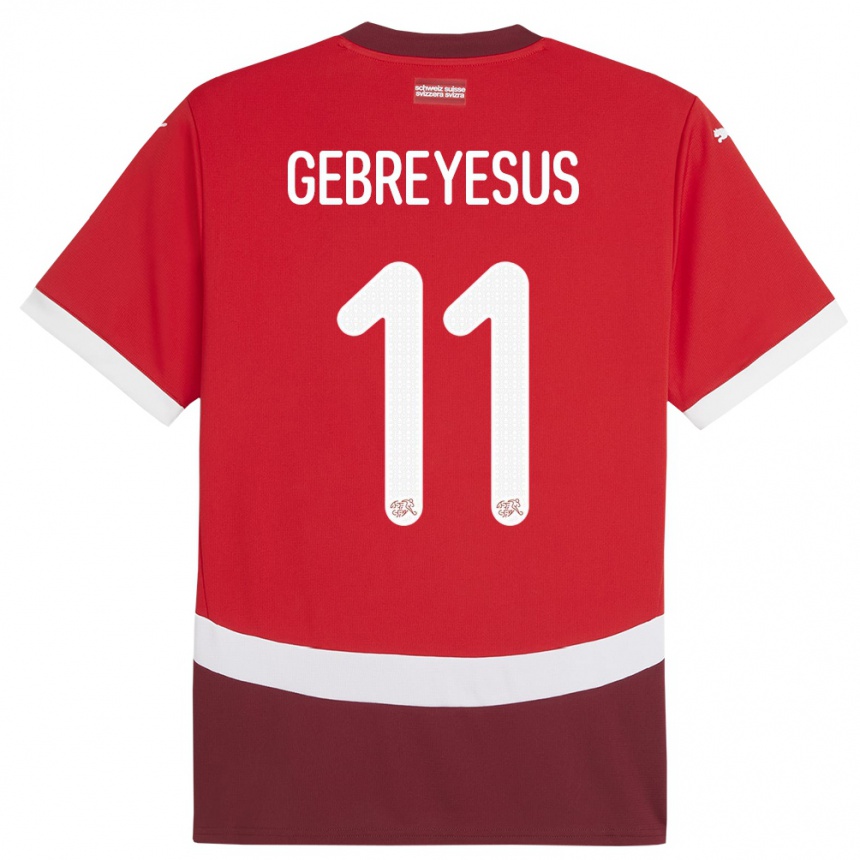 Niño Fútbol Camiseta Suiza Esey Gebreyesus #11 Rojo 1ª Equipación 24-26