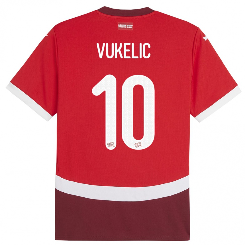 Niño Fútbol Camiseta Suiza Mile Vukelic #10 Rojo 1ª Equipación 24-26