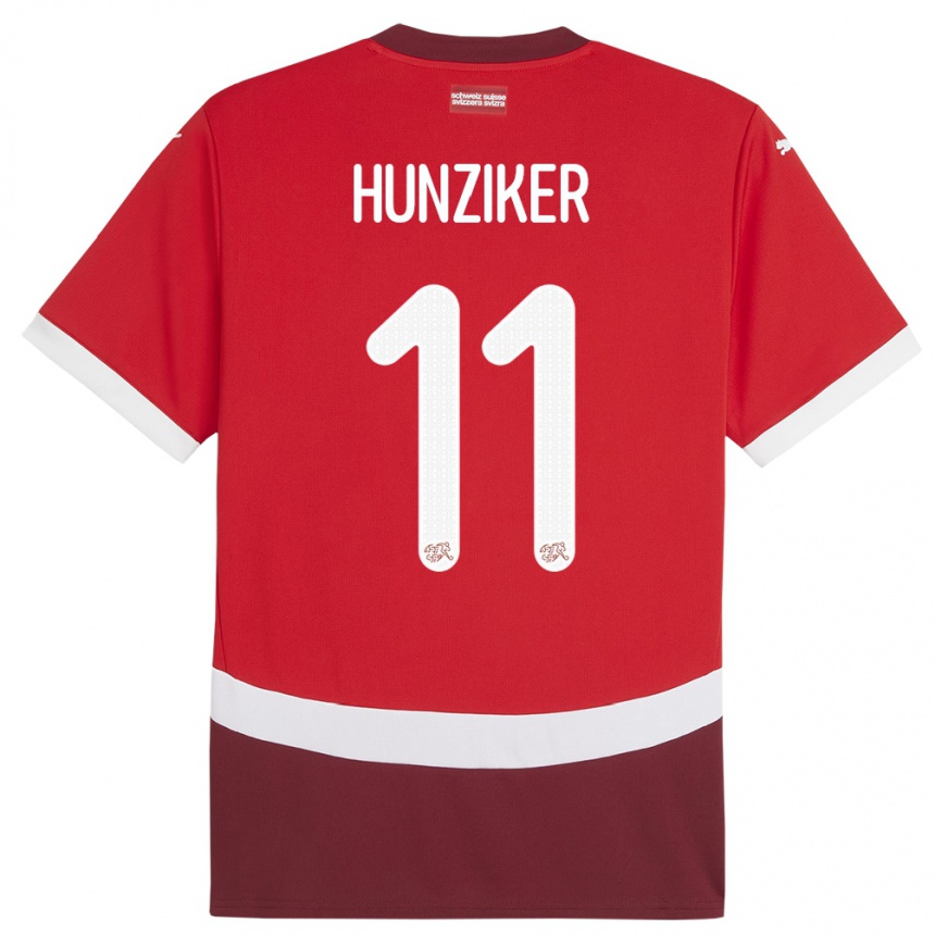 Niño Fútbol Camiseta Suiza Andrin Hunziker #11 Rojo 1ª Equipación 24-26