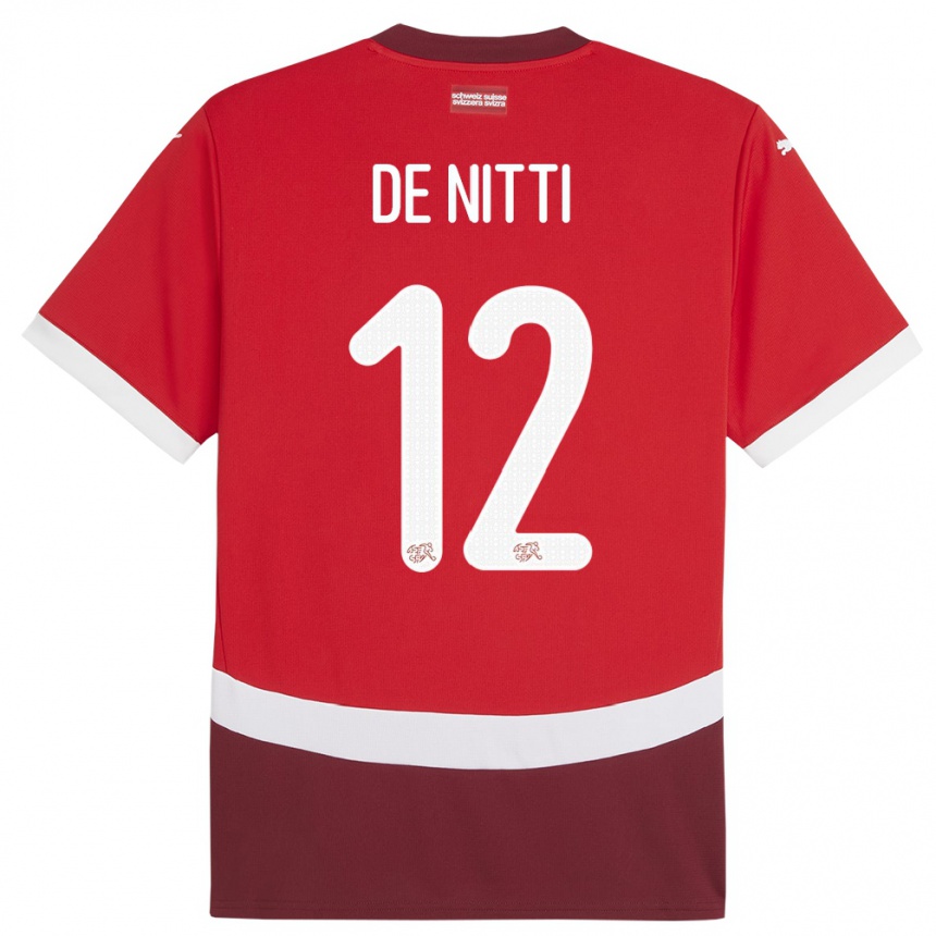 Niño Fútbol Camiseta Suiza Gianni De Nitti #12 Rojo 1ª Equipación 24-26