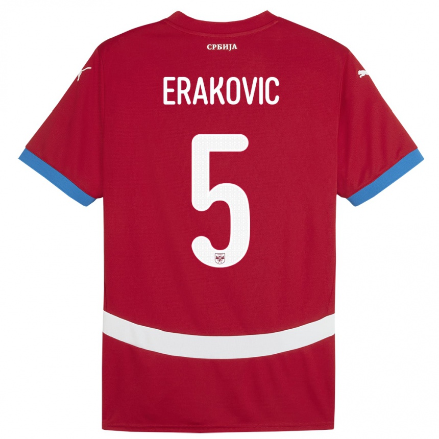 Niño Fútbol Camiseta Serbia Strahinja Erakovic #5 Rojo 1ª Equipación 24-26