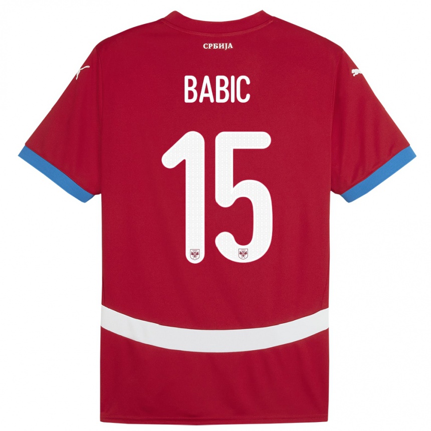 Niño Fútbol Camiseta Serbia Srdjan Babic #15 Rojo 1ª Equipación 24-26