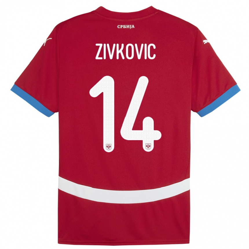 Niño Fútbol Camiseta Serbia Andrija Zivkovic #14 Rojo 1ª Equipación 24-26