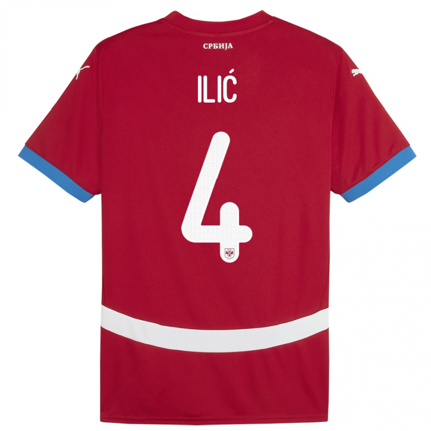 Niño Fútbol Camiseta Serbia Marija Ilic #4 Rojo 1ª Equipación 24-26