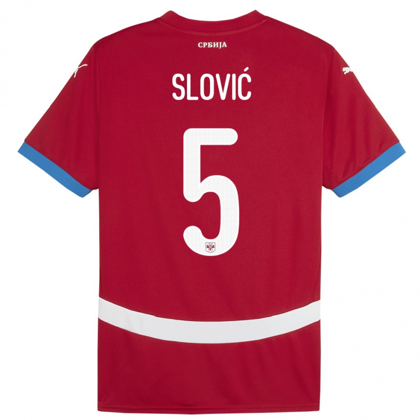 Niño Fútbol Camiseta Serbia Violeta Slovic #5 Rojo 1ª Equipación 24-26