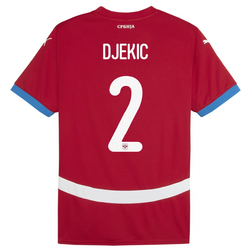 Niño Fútbol Camiseta Serbia Djuro Giulio Djekic #2 Rojo 1ª Equipación 24-26