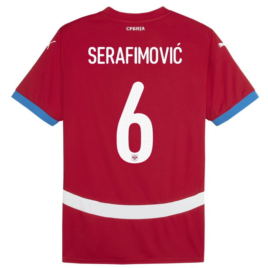 Niño Fútbol Camiseta Serbia Vojin Serafimovic #6 Rojo 1ª Equipación 24-26