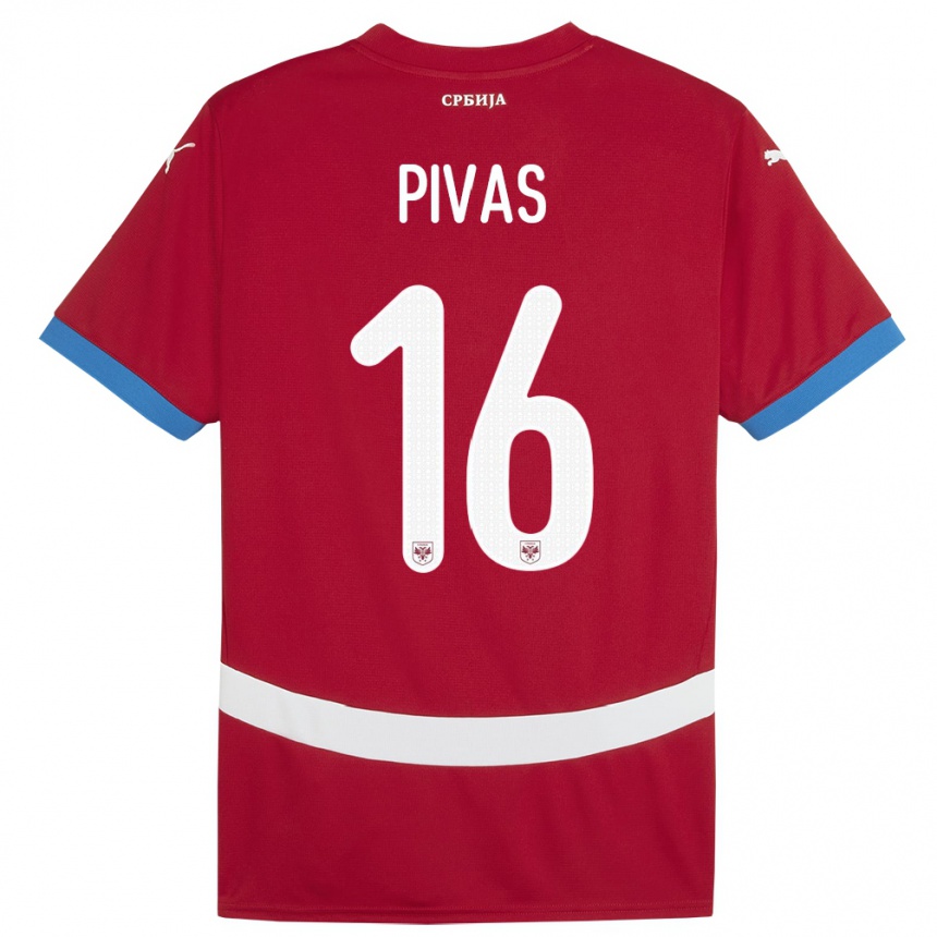 Niño Fútbol Camiseta Serbia Miodrag Pivas #16 Rojo 1ª Equipación 24-26