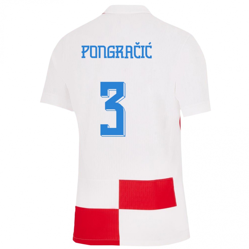 Niño Fútbol Camiseta Croacia Marin Pongracic #3 Blanco Rojo 1ª Equipación 24-26