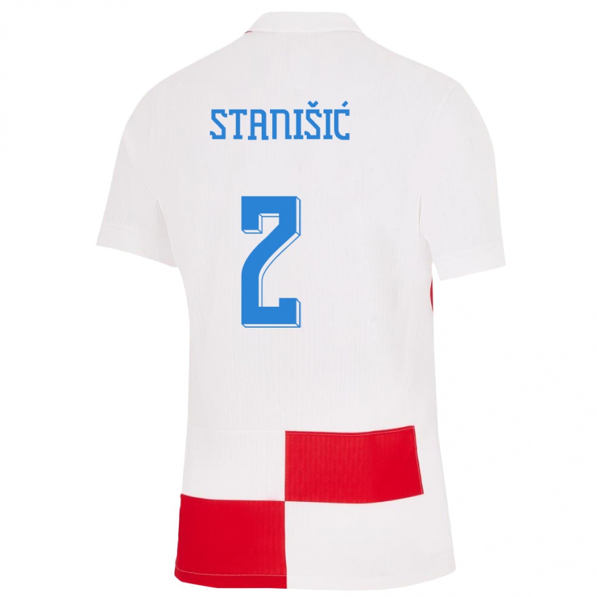 Niño Fútbol Camiseta Croacia Josip Stanisic #2 Blanco Rojo 1ª Equipación 24-26