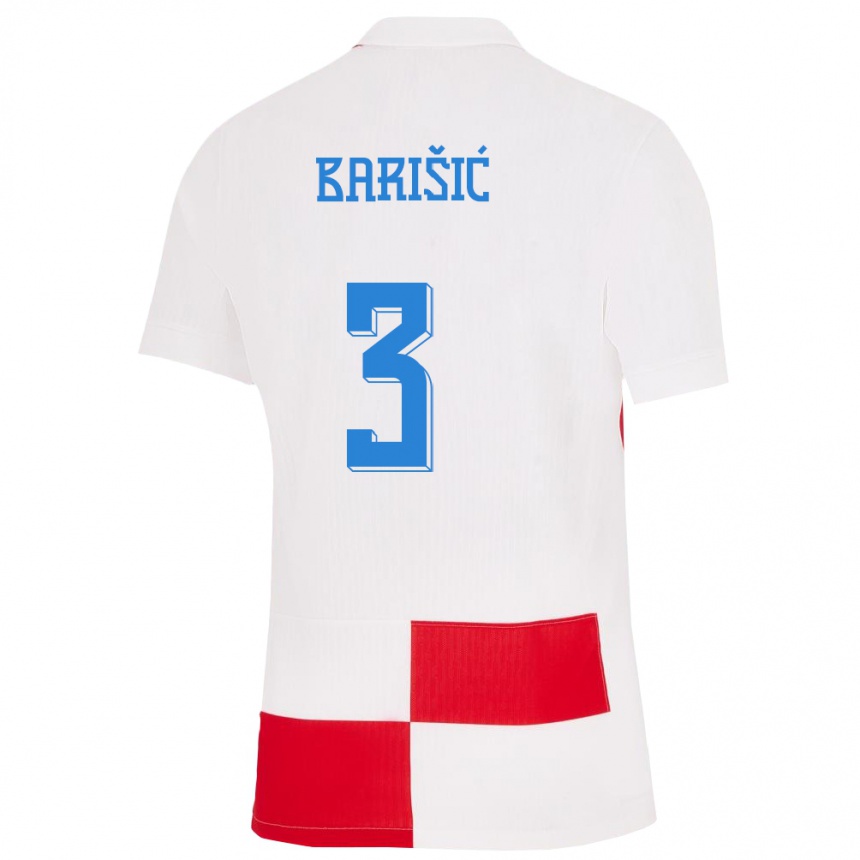 Niño Fútbol Camiseta Croacia Borna Barisic #3 Blanco Rojo 1ª Equipación 24-26