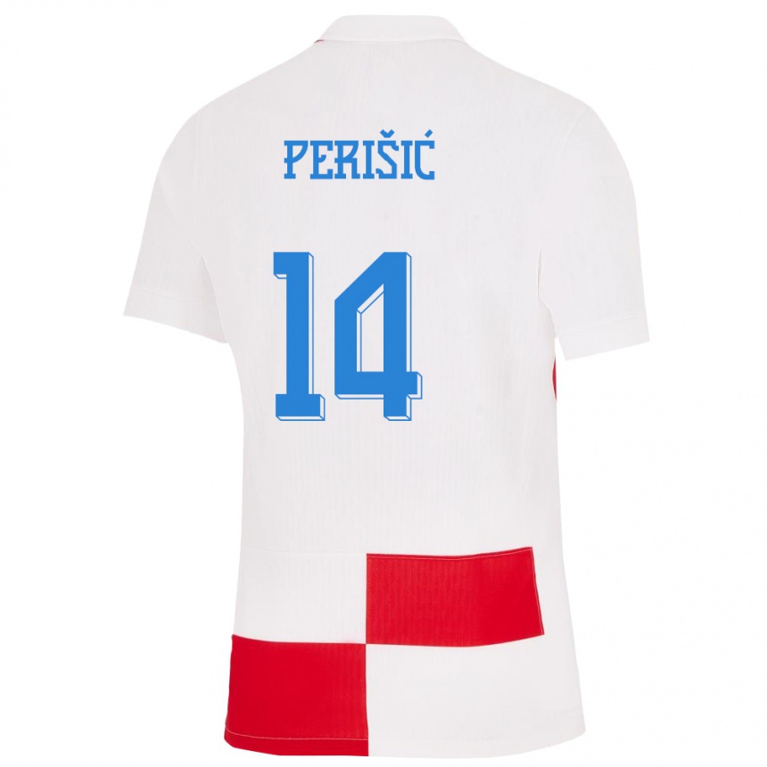 Niño Fútbol Camiseta Croacia Ivan Perisic #14 Blanco Rojo 1ª Equipación 24-26