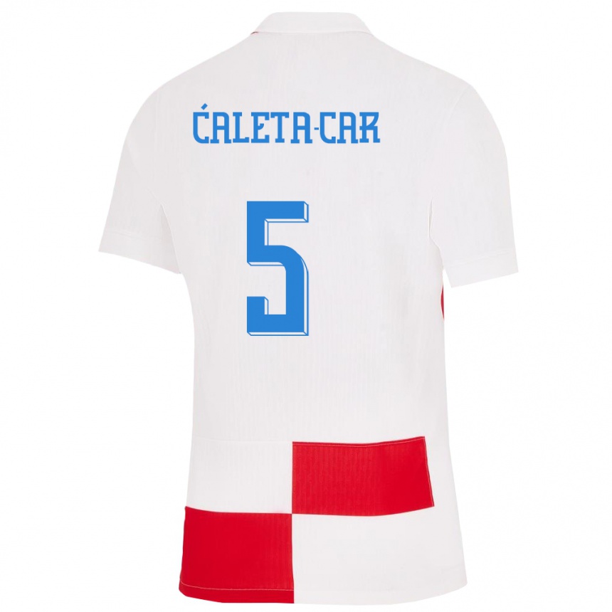 Niño Fútbol Camiseta Croacia Duje Caleta Car #5 Blanco Rojo 1ª Equipación 24-26