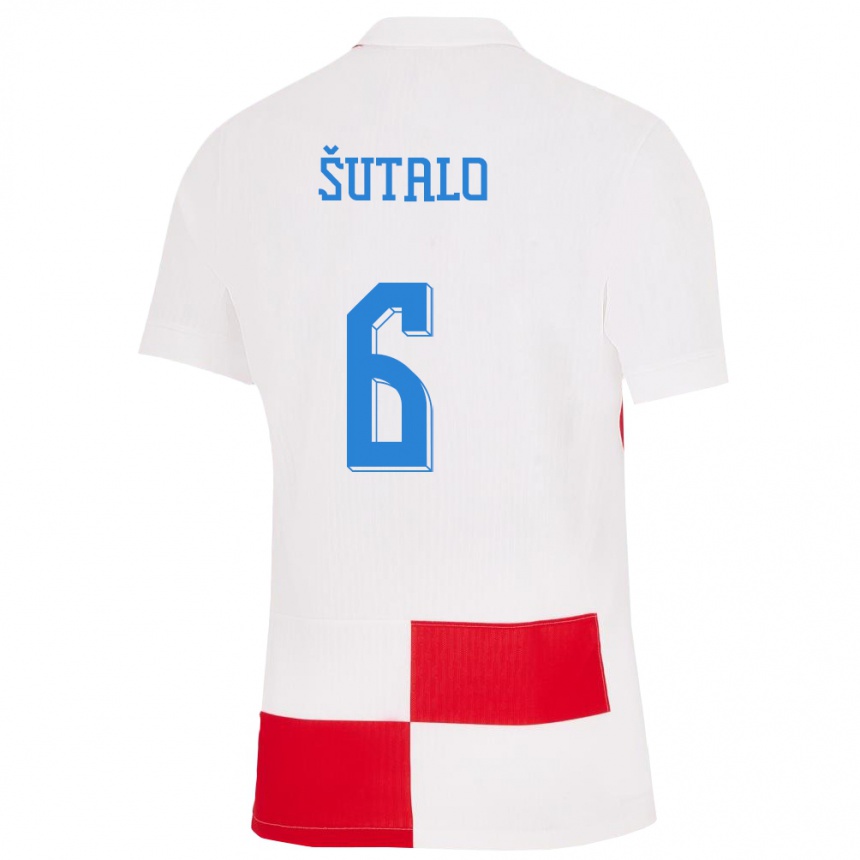 Niño Fútbol Camiseta Croacia Josip Sutalo #6 Blanco Rojo 1ª Equipación 24-26