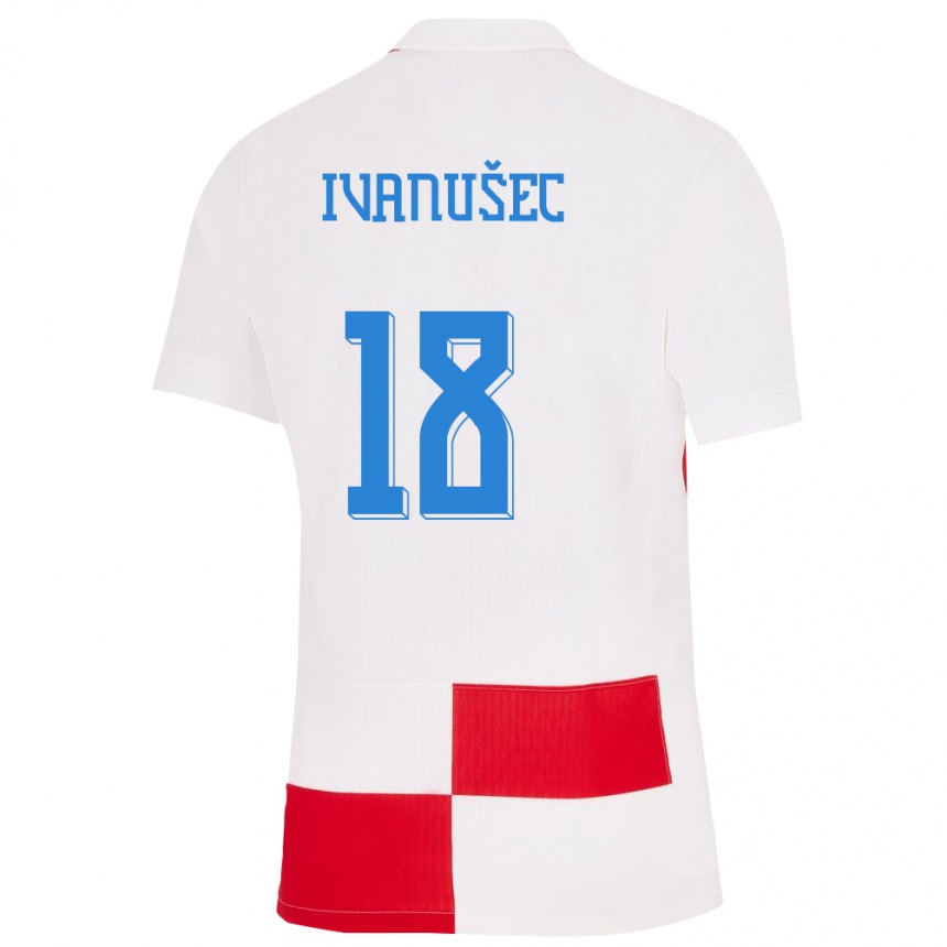 Niño Fútbol Camiseta Croacia Luka Ivanusec #18 Blanco Rojo 1ª Equipación 24-26