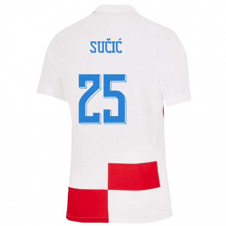 Niño Fútbol Camiseta Croacia Luka Sucic #25 Blanco Rojo 1ª Equipación 24-26