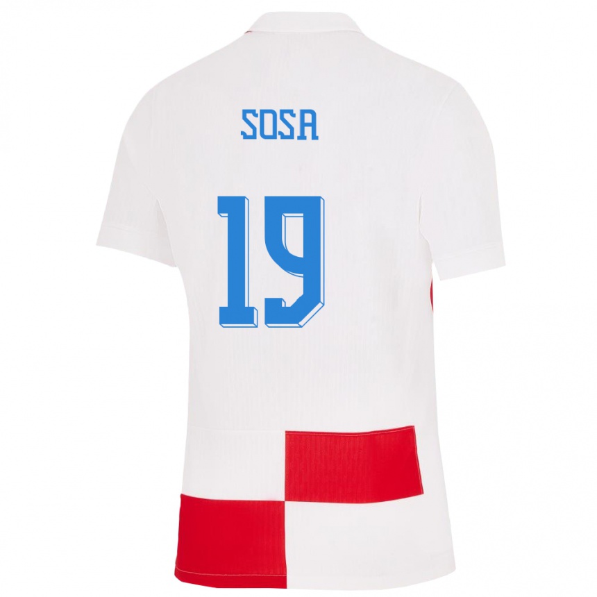 Niño Fútbol Camiseta Croacia Borna Sosa #19 Blanco Rojo 1ª Equipación 24-26