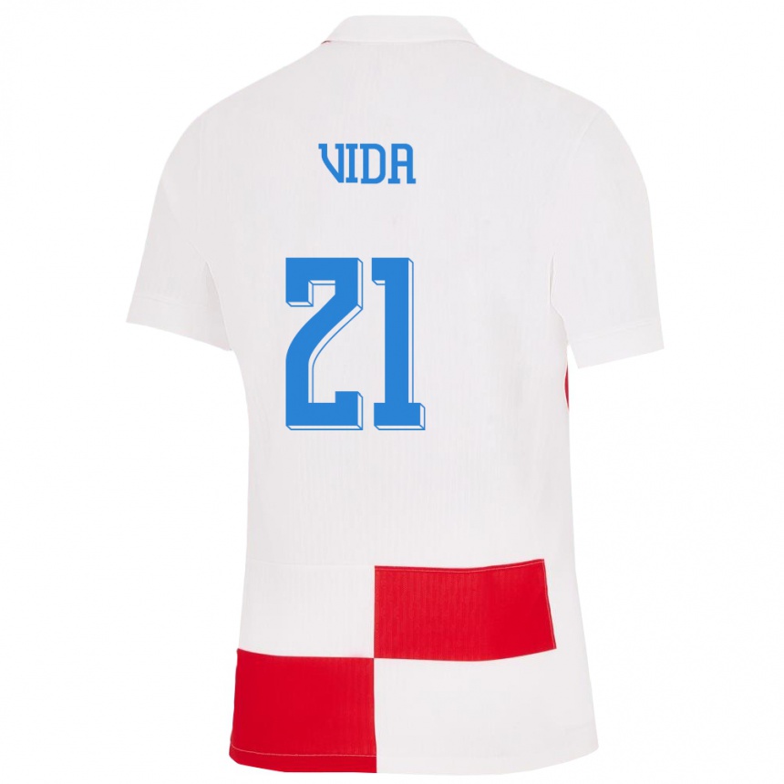 Niño Fútbol Camiseta Croacia Domagoj Vida #21 Blanco Rojo 1ª Equipación 24-26