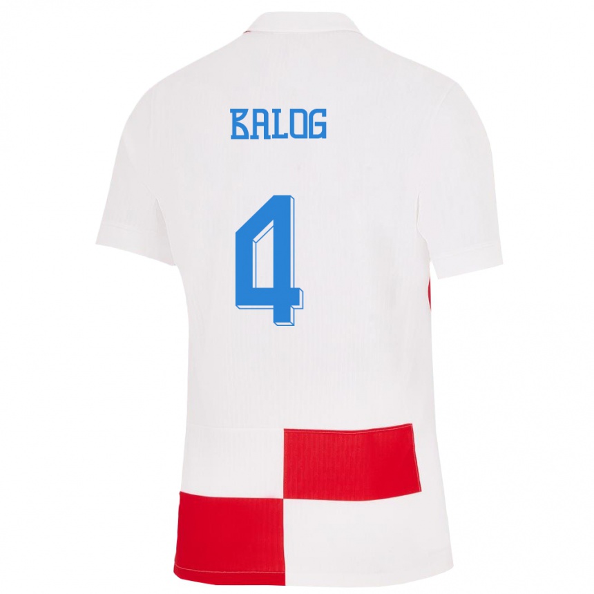 Niño Fútbol Camiseta Croacia Leonarda Balog #4 Blanco Rojo 1ª Equipación 24-26