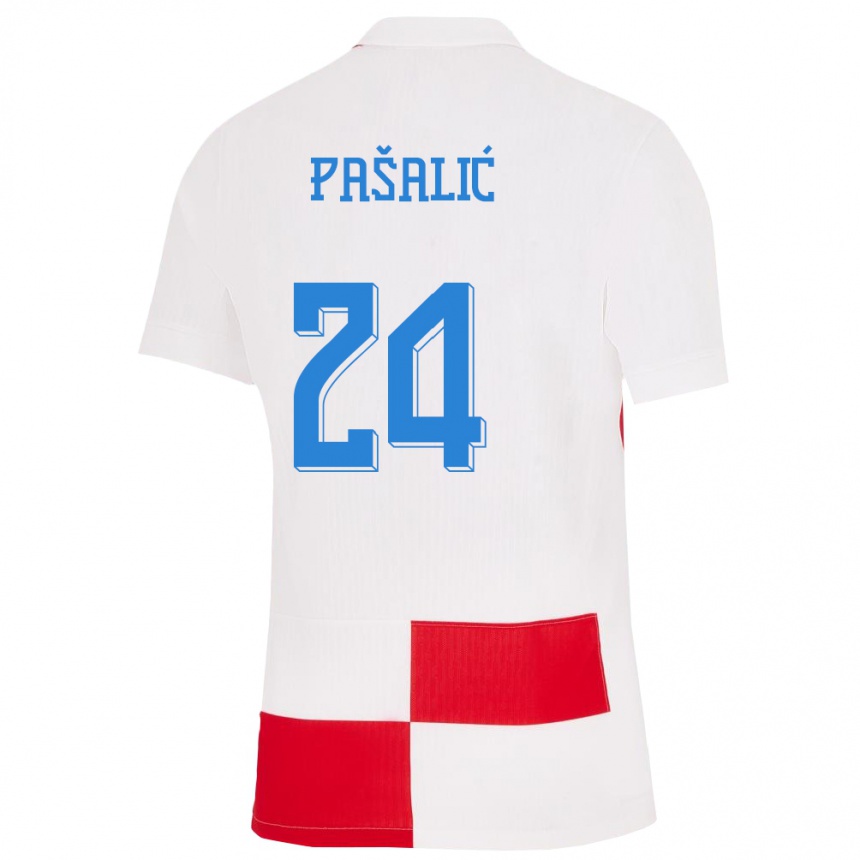 Niño Fútbol Camiseta Croacia Marco Pasalic #24 Blanco Rojo 1ª Equipación 24-26