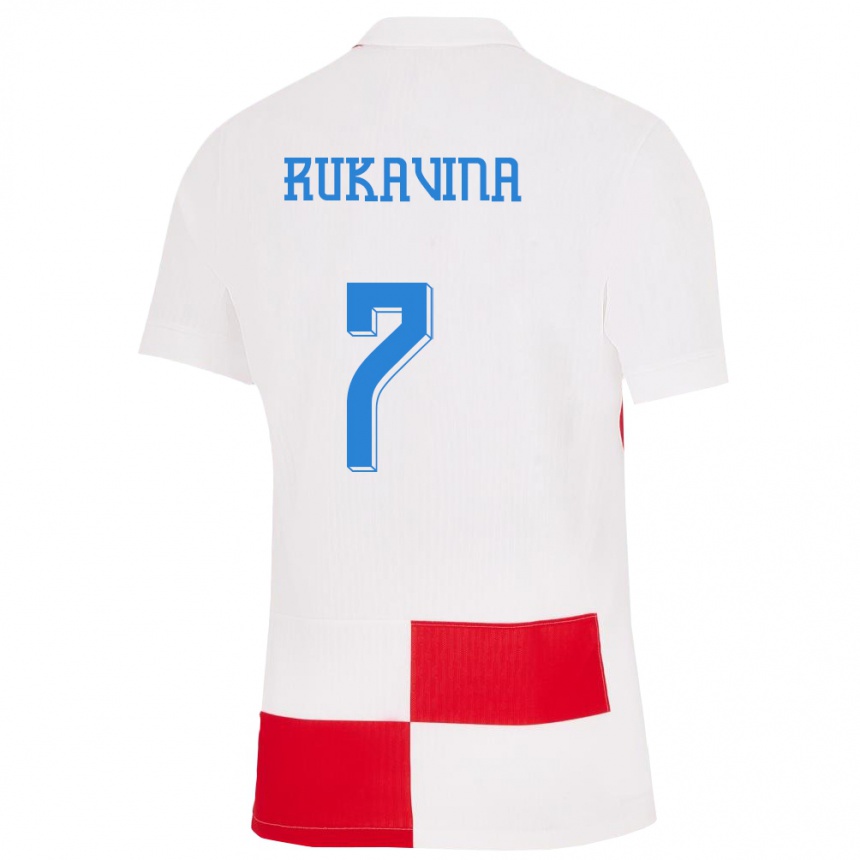 Niño Fútbol Camiseta Croacia Gabriel Rukavina #7 Blanco Rojo 1ª Equipación 24-26