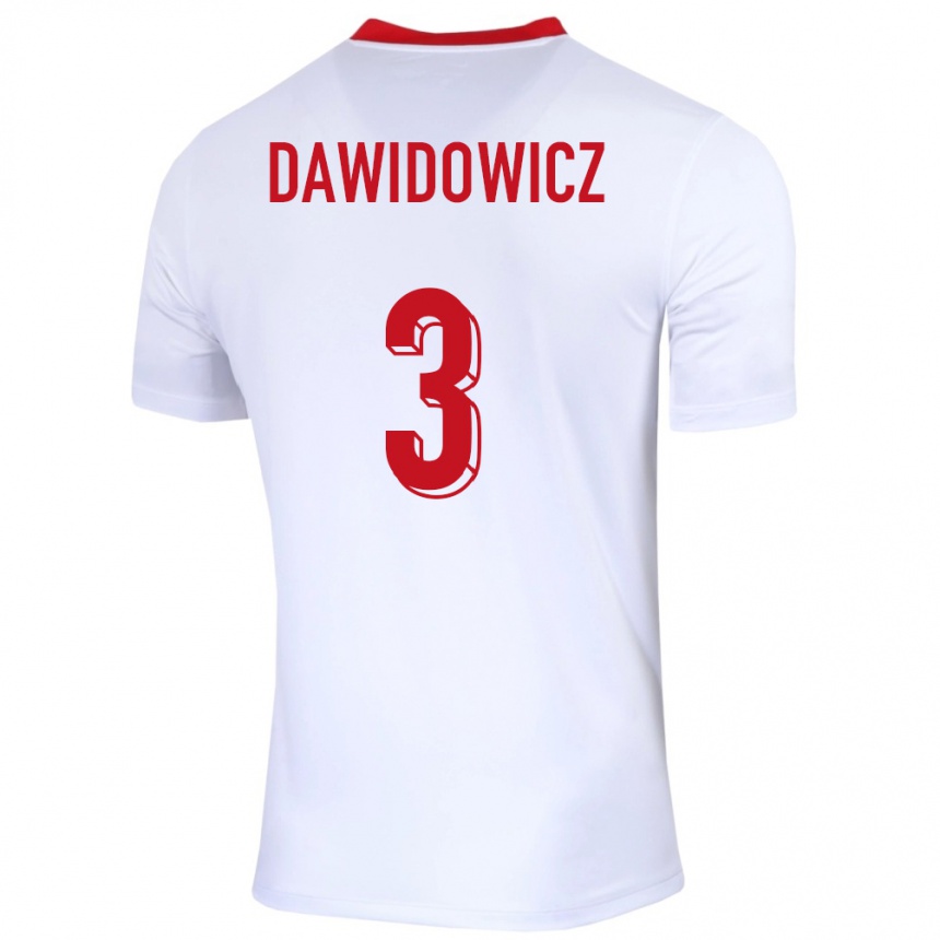 Niño Fútbol Camiseta Polonia Pawel Dawidowicz #3 Blanco 1ª Equipación 24-26