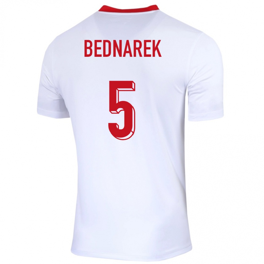 Niño Fútbol Camiseta Polonia Jan Bednarek #5 Blanco 1ª Equipación 24-26