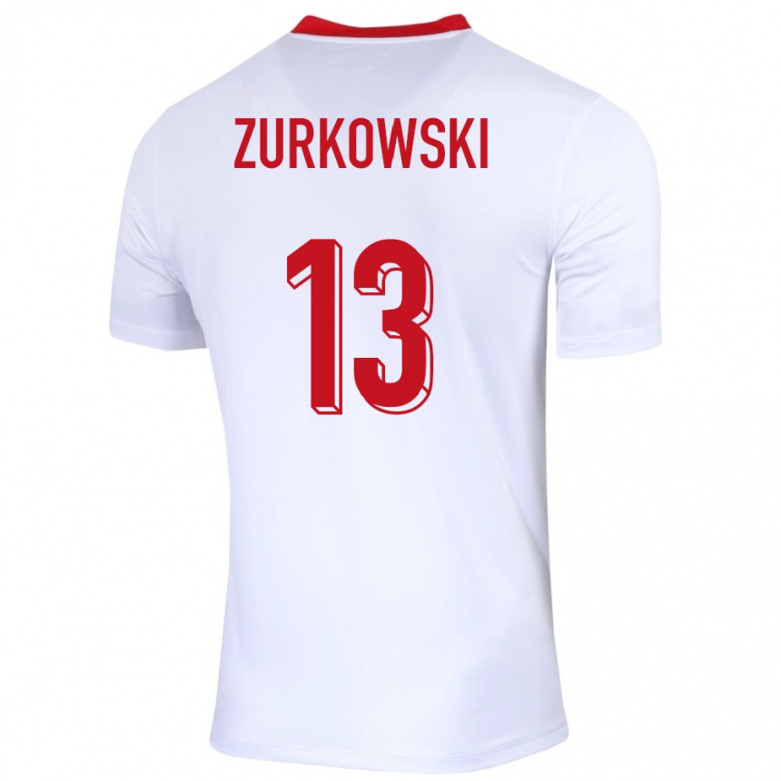 Niño Fútbol Camiseta Polonia Szymon Zurkowski #13 Blanco 1ª Equipación 24-26