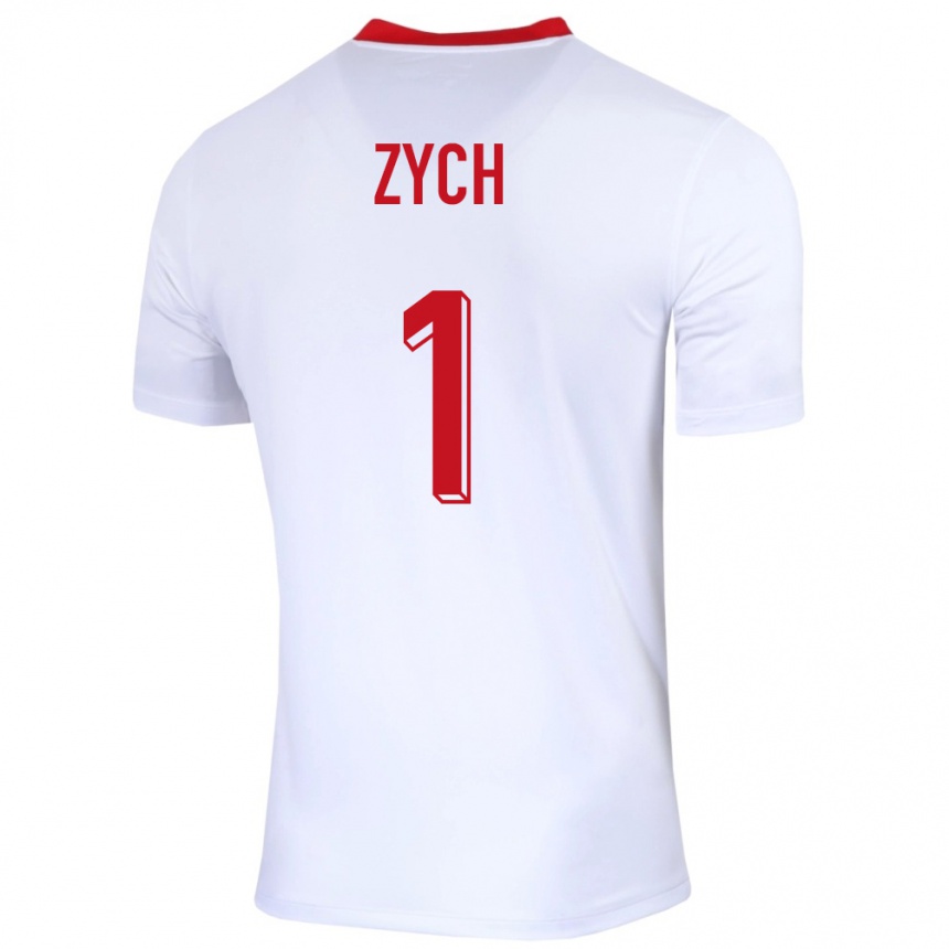 Niño Fútbol Camiseta Polonia Oliwier Zych #1 Blanco 1ª Equipación 24-26