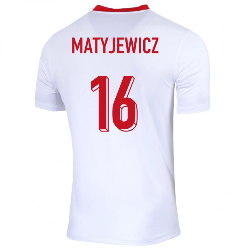 Niño Fútbol Camiseta Polonia Wiktor Matyjewicz #16 Blanco 1ª Equipación 24-26