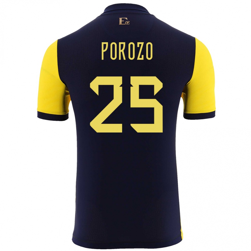 Niño Fútbol Camiseta Ecuador Jackson Porozo #25 Amarillo 1ª Equipación 24-26