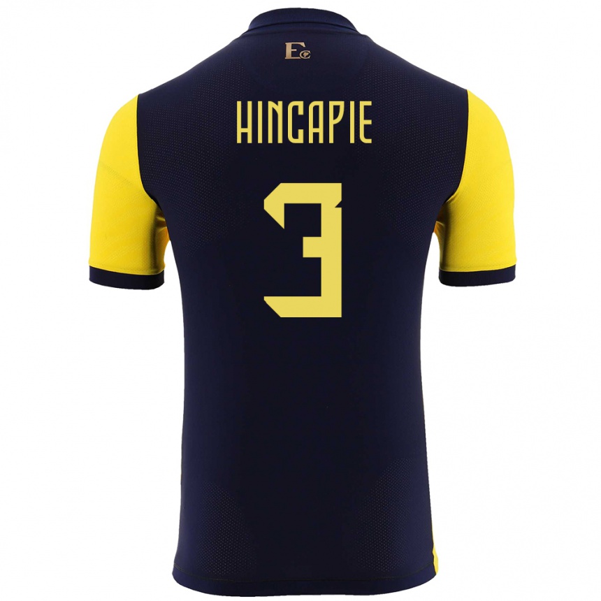 Niño Fútbol Camiseta Ecuador Piero Hincapie #3 Amarillo 1ª Equipación 24-26