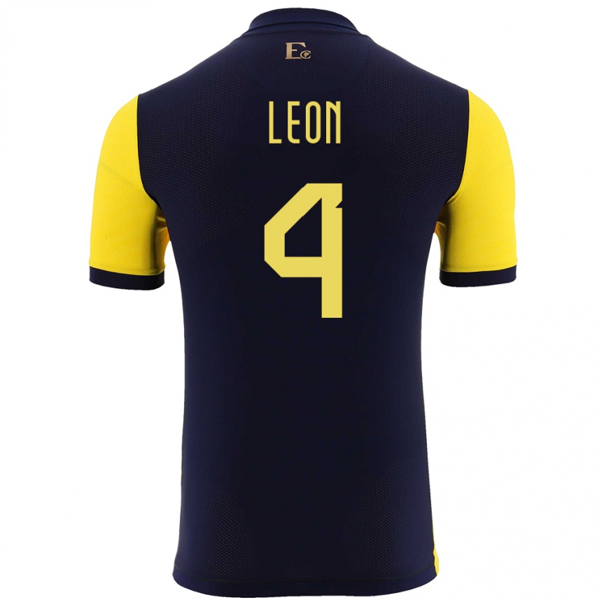 Niño Fútbol Camiseta Ecuador Fernando Leon #4 Amarillo 1ª Equipación 24-26
