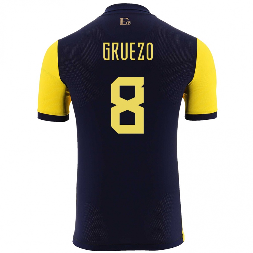 Niño Fútbol Camiseta Ecuador Carlos Gruezo #8 Amarillo 1ª Equipación 24-26