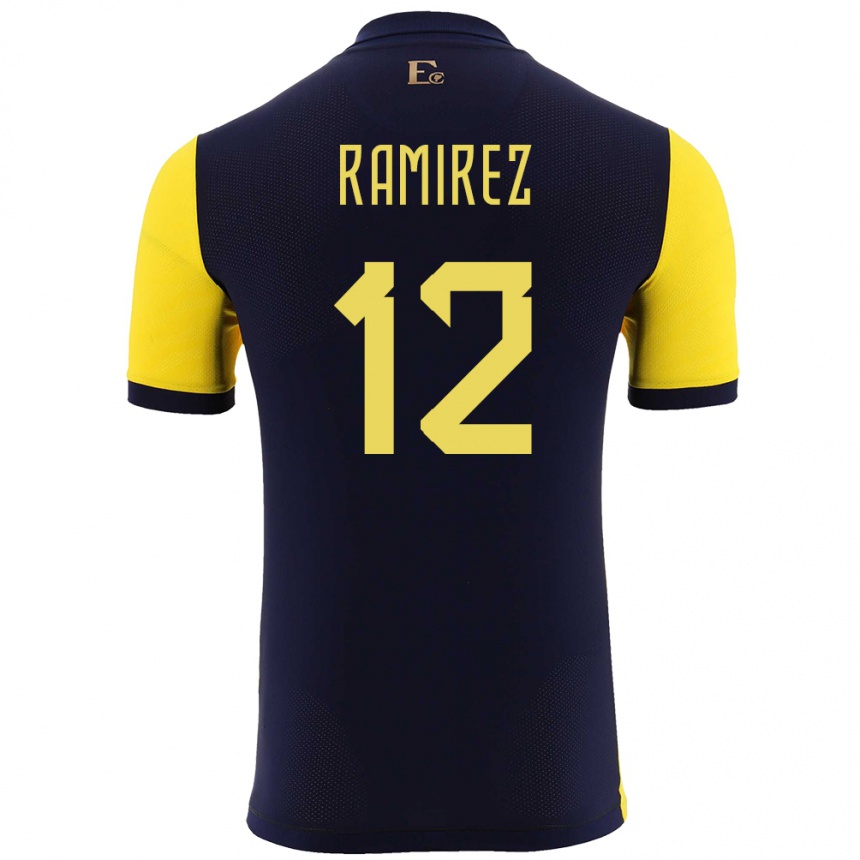 Niño Fútbol Camiseta Ecuador Moises Ramirez #12 Amarillo 1ª Equipación 24-26