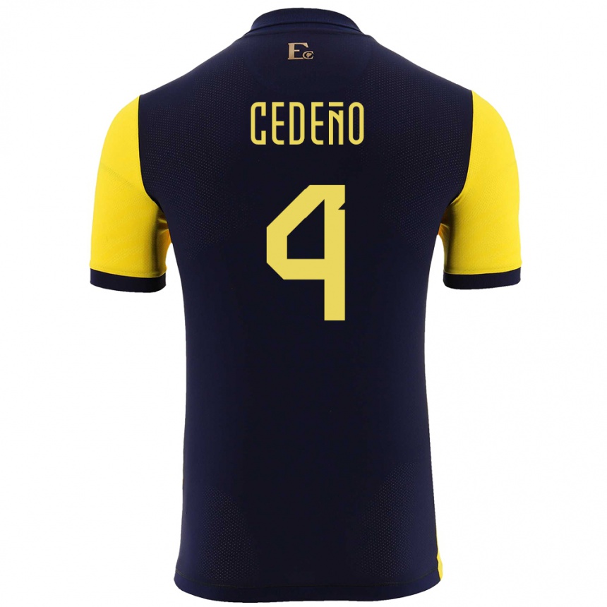 Niño Fútbol Camiseta Ecuador Stefany Cedeno #4 Amarillo 1ª Equipación 24-26