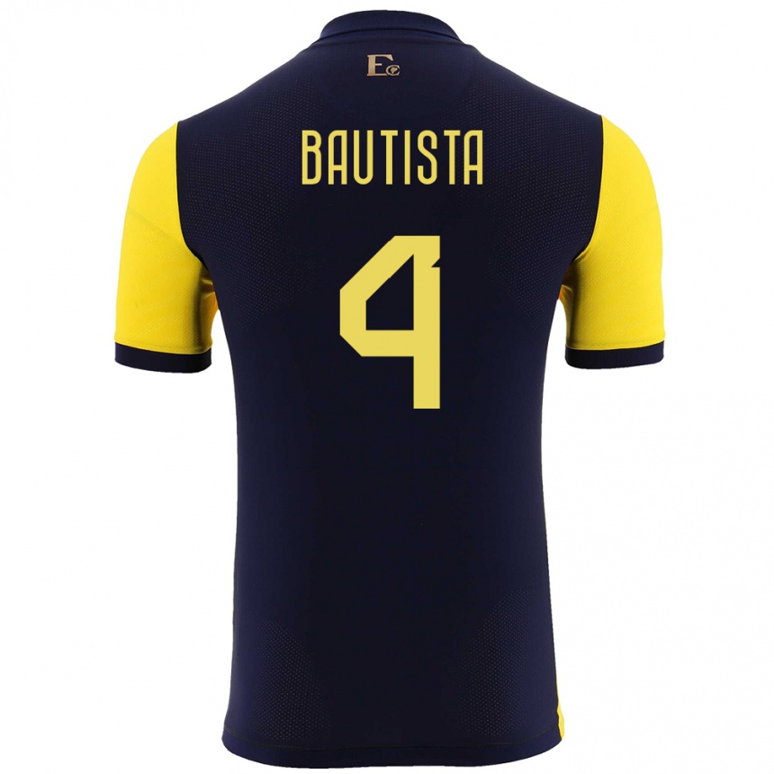 Niño Fútbol Camiseta Ecuador Davis Bautista #4 Amarillo 1ª Equipación 24-26