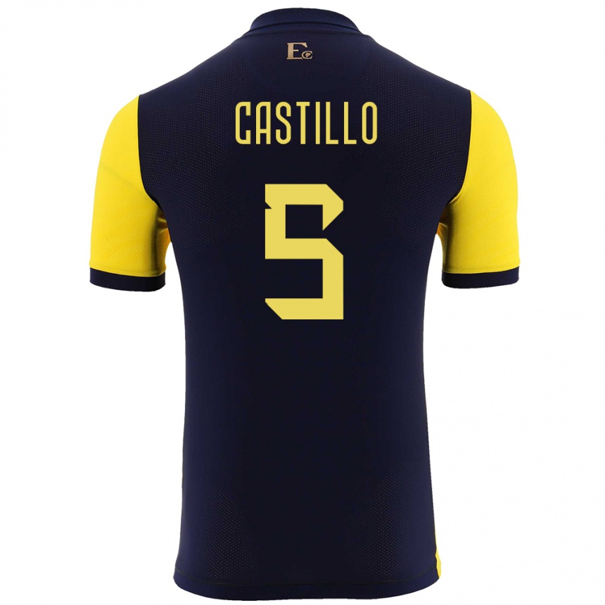 Niño Fútbol Camiseta Ecuador Denil Castillo #5 Amarillo 1ª Equipación 24-26