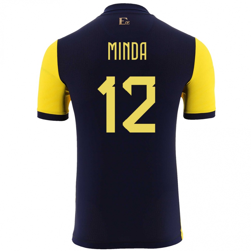 Niño Fútbol Camiseta Ecuador Ethan Minda #12 Amarillo 1ª Equipación 24-26