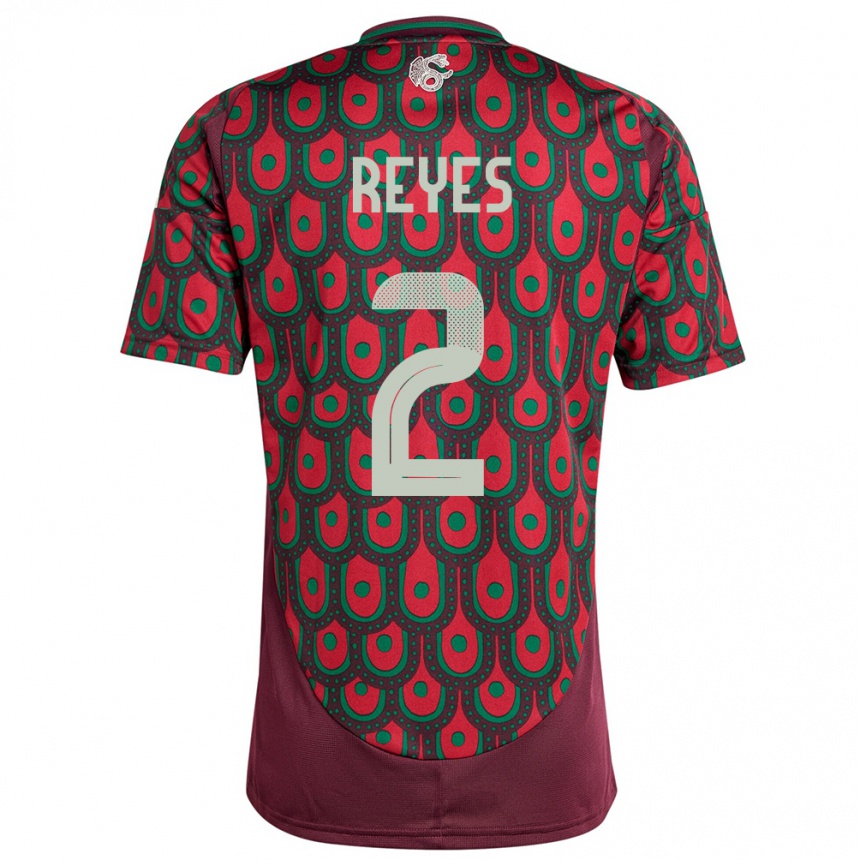 Niño Fútbol Camiseta México Luis Reyes #2 Granate 1ª Equipación 24-26