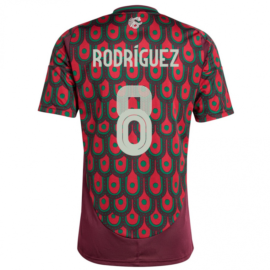 Niño Fútbol Camiseta México Carlos Rodriguez #8 Granate 1ª Equipación 24-26