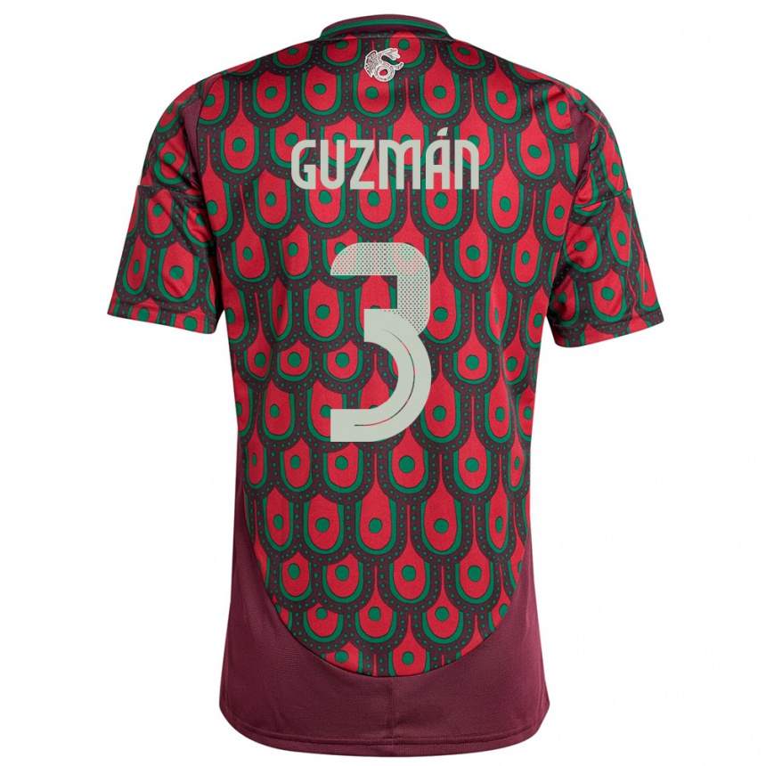 Niño Fútbol Camiseta México Victor Guzman #3 Granate 1ª Equipación 24-26