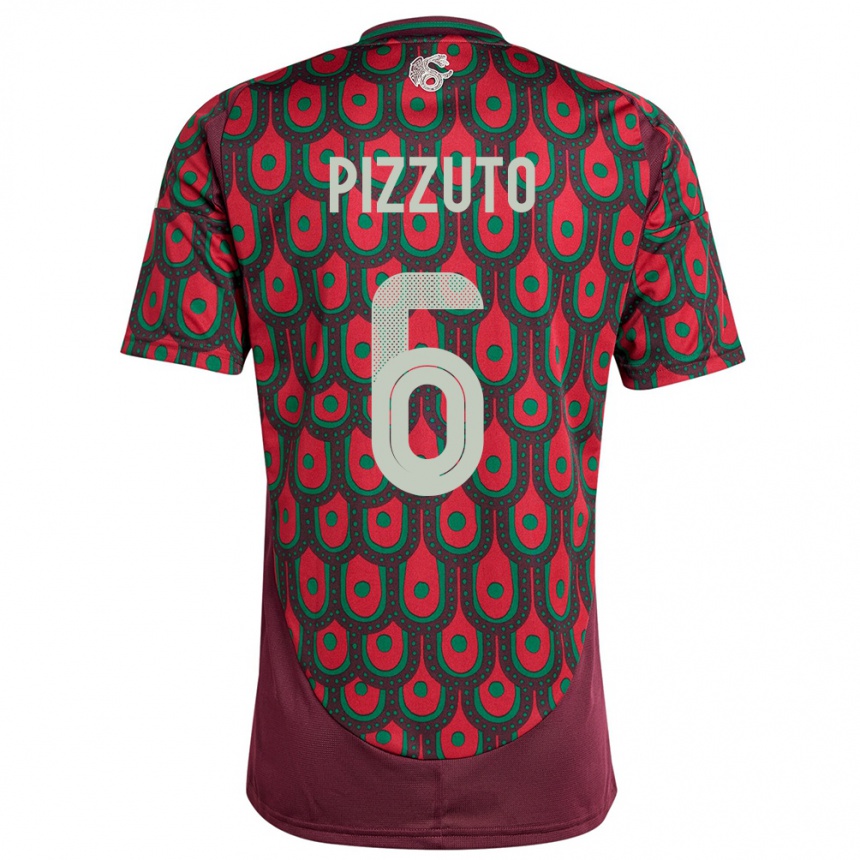 Niño Fútbol Camiseta México Eugenio Pizzuto #6 Granate 1ª Equipación 24-26