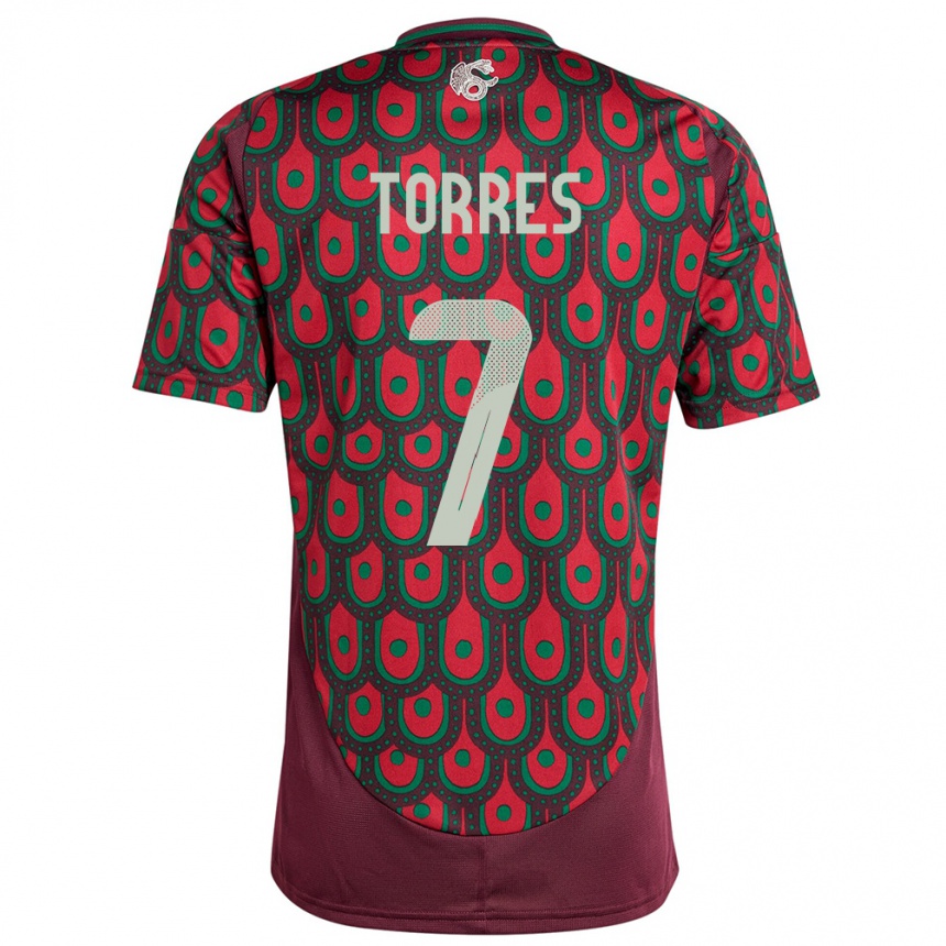 Niño Fútbol Camiseta México Christian Torres #7 Granate 1ª Equipación 24-26