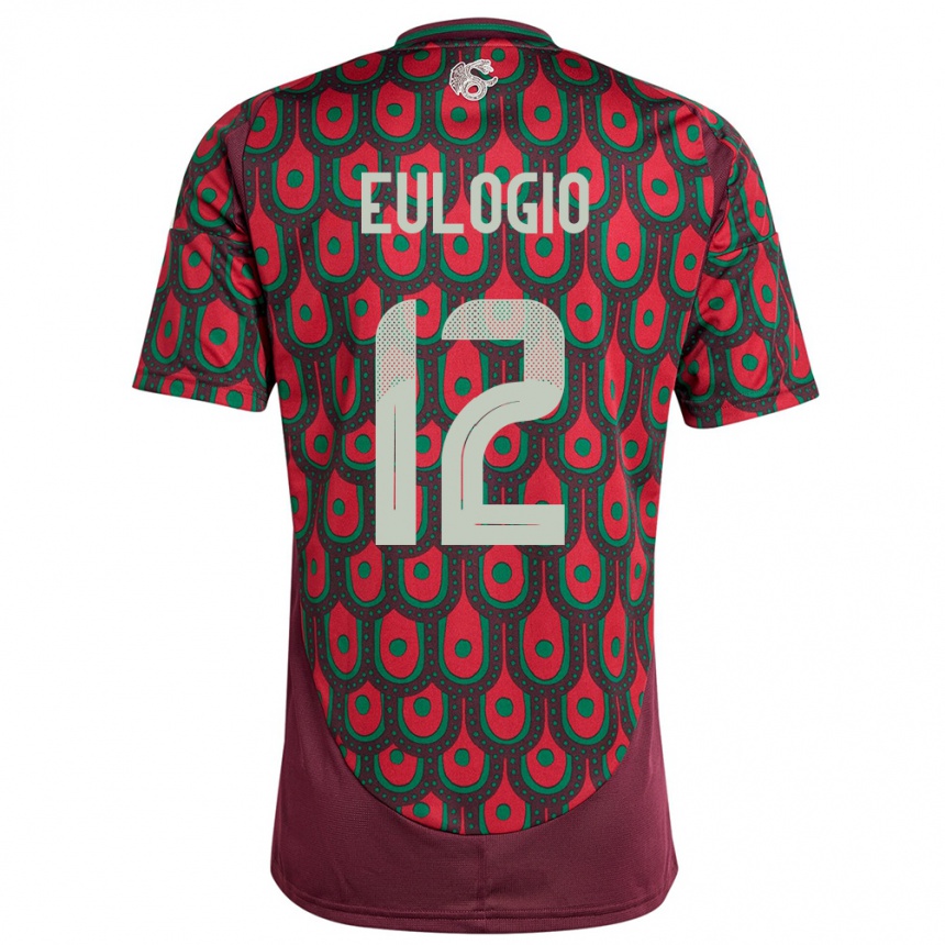 Niño Fútbol Camiseta México Jose Eulogio #12 Granate 1ª Equipación 24-26