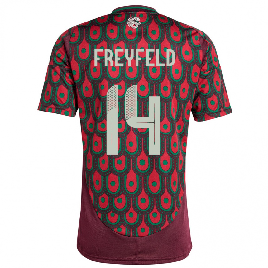 Niño Fútbol Camiseta México Emiliano Freyfeld #14 Granate 1ª Equipación 24-26