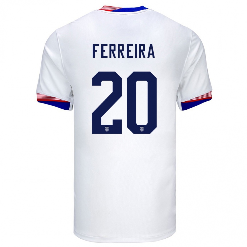 Niño Fútbol Camiseta Estados Unidos Jesus Ferreira #20 Blanco 1ª Equipación 24-26