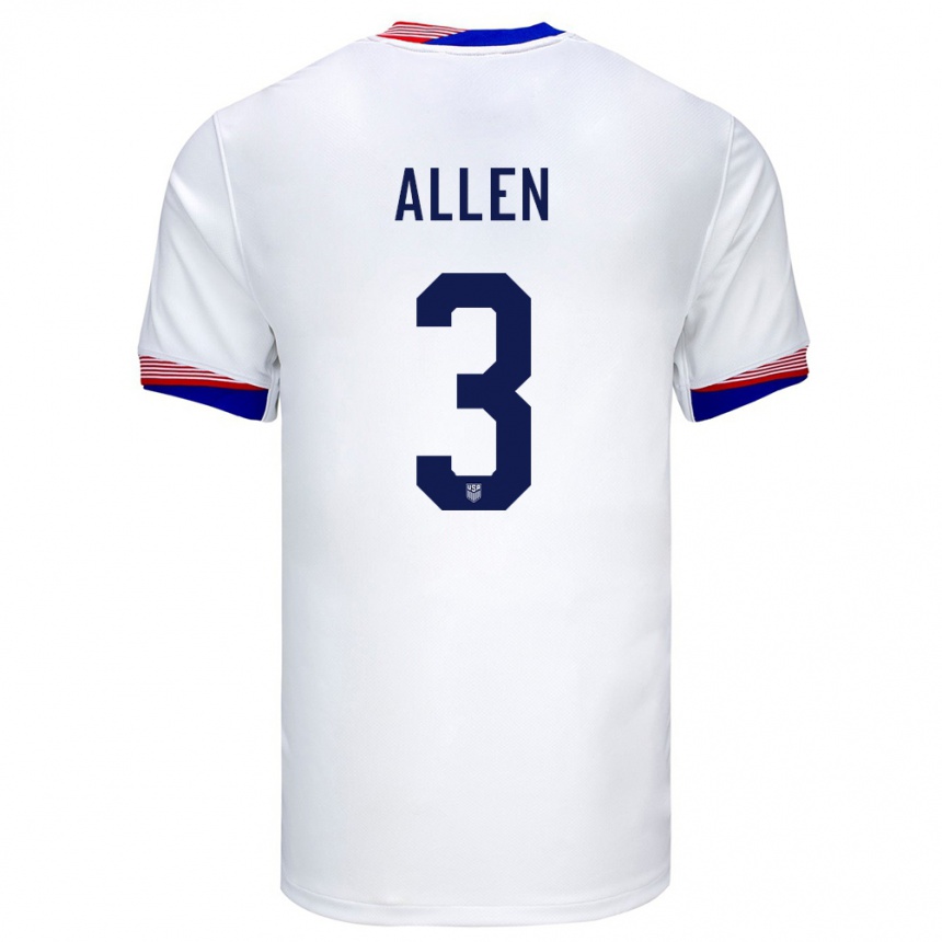 Niño Fútbol Camiseta Estados Unidos Noah Allen #3 Blanco 1ª Equipación 24-26